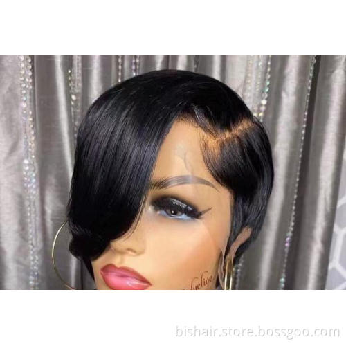 Short Elf Short Hair Bob Wig Straight150% Density Human Hair Lace Front Bob Wig T Part 13X1 Lace Front Wig Natural Hairline